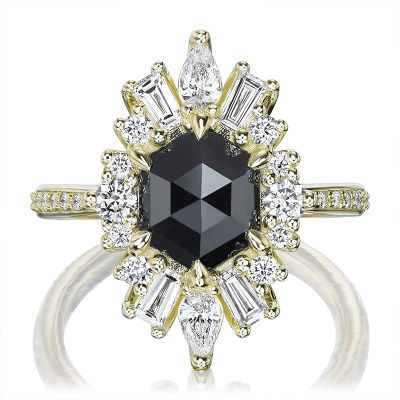 One-of-Kind Black Rose Cut Hexagon Cut Halo Engagement Ring