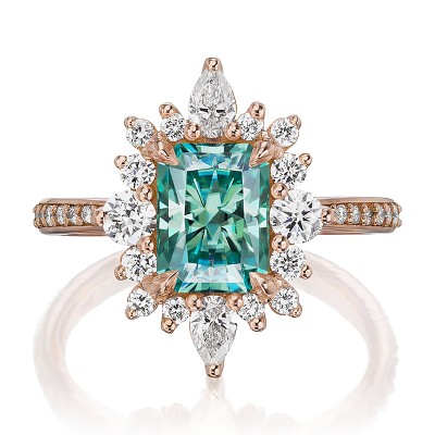 Radiant Cut Aqua-Teal Halo Engagement Ring