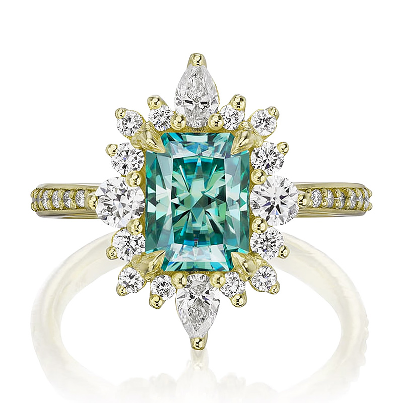 Radiant Cut Aqua-Teal Halo Engagement Ring