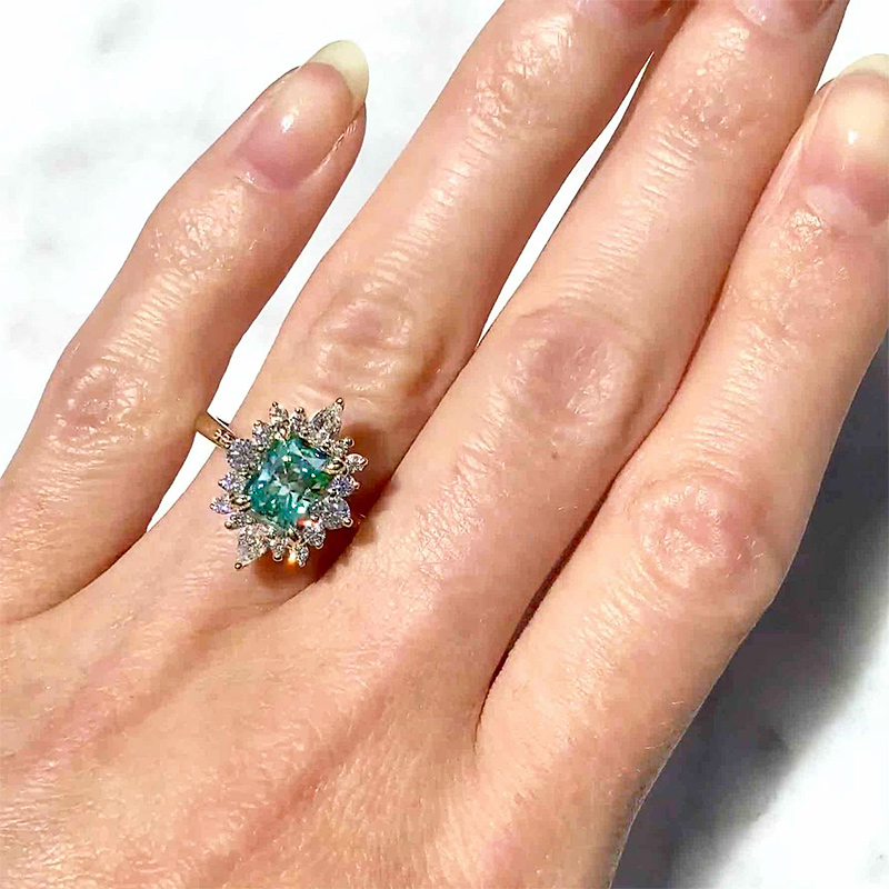 Radiant Cut Aqua-Teal Halo Engagement Ring