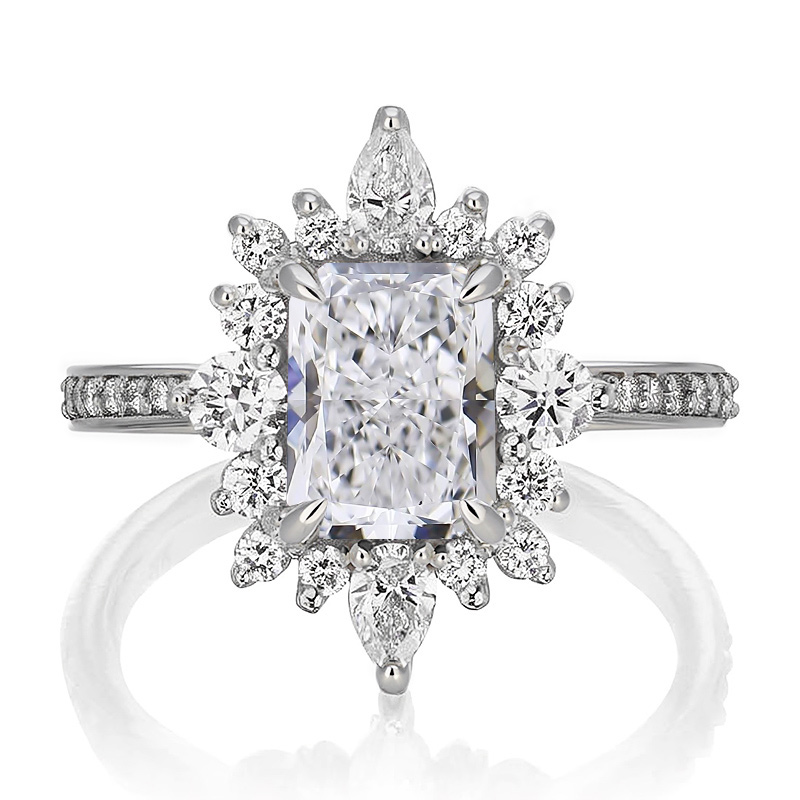 2.3CT Radiant & Round Cut VVS Moissanite S925 Silver Engagement Ring 2.3CT Radiant & Round Cut VVS Moissanite S925 Silver Engagement Ring