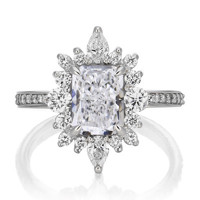2.3CT Radiant & Round Cut VVS Moissante S925 Silver Engagement Ring