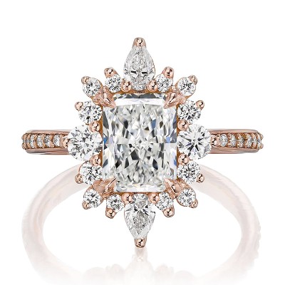 2.3CT Radiant & Round Cut VVS Moissante S925 Silver Engagement Ring