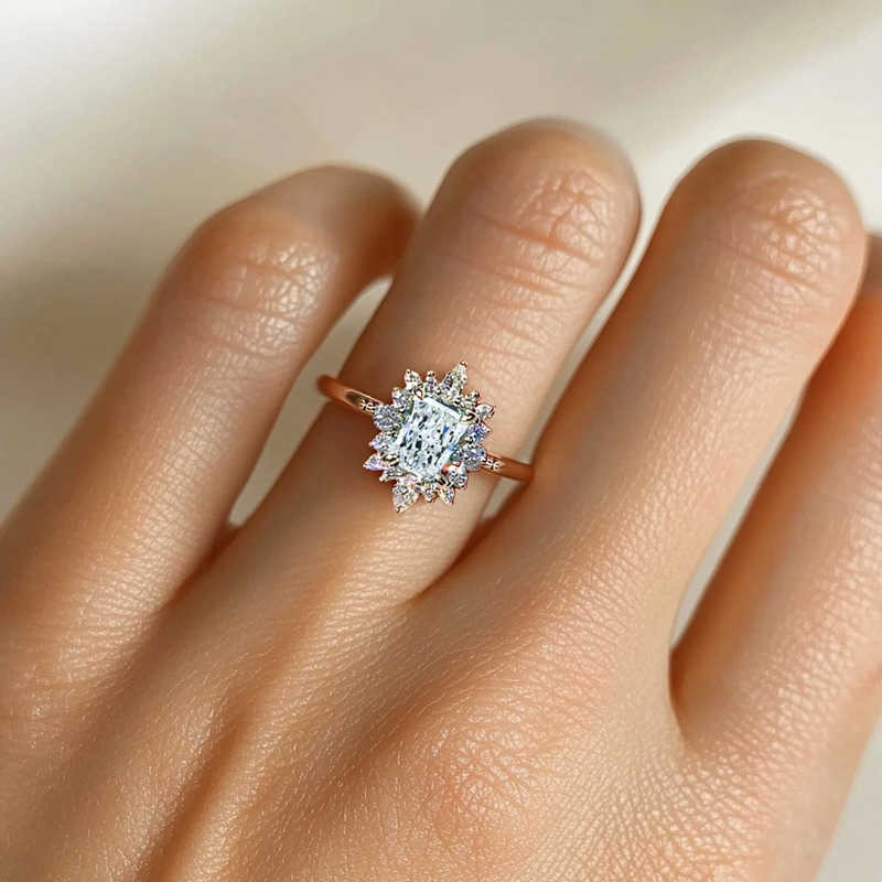 2.3CT Radiant & Round Cut VVS Moissanite S925 Silver Engagement Ring 2.3CT Radiant & Round Cut VVS Moissanite S925 Silver Engagement Ring