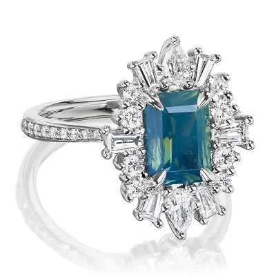 Enchanting Radiant Blue Sapphire Halo Engagement Ring