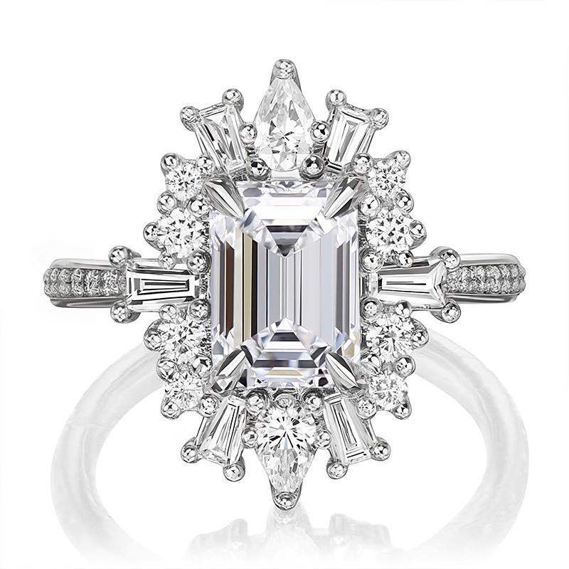 3.2CT Emerald & Round Cut VVS Moissanite S925 Silver Engagement Ring 3.2CT Emerald & Round Cut VVS Moissanite S925 Silver Engagement Ring