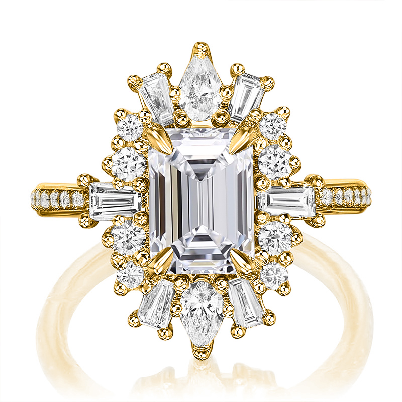 3.2CT Emerald & Round Cut VVS Moissanite S925 Silver Engagement Ring 3.2CT Emerald & Round Cut VVS Moissanite S925 Silver Engagement Ring