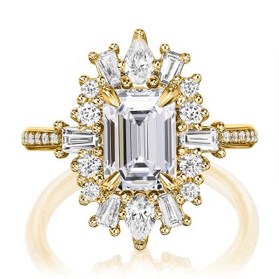 3.2CT Emerald & Round Cut VVS Moissante S925 Silver Engagement Ring