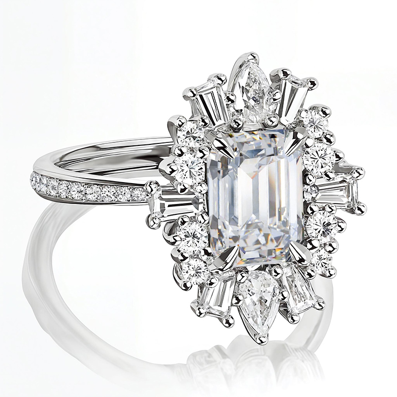 3.2CT Emerald & Round Cut VVS Moissanite S925 Silver Engagement Ring 3.2CT Emerald & Round Cut VVS Moissanite S925 Silver Engagement Ring