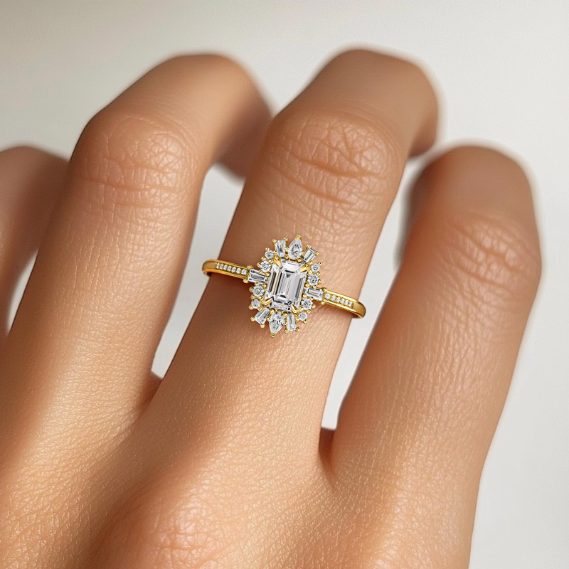 3.2CT Emerald & Round Cut VVS Moissanite S925 Silver Engagement Ring 3.2CT Emerald & Round Cut VVS Moissanite S925 Silver Engagement Ring