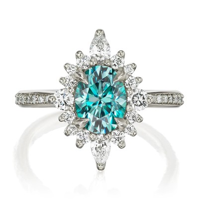 Oval Cut Aqua-Teal Halo Engagement Ring