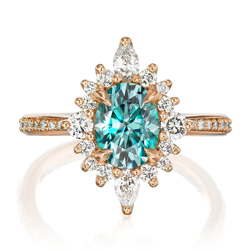 Oval Cut Aqua-Teal Halo Engagement Ring