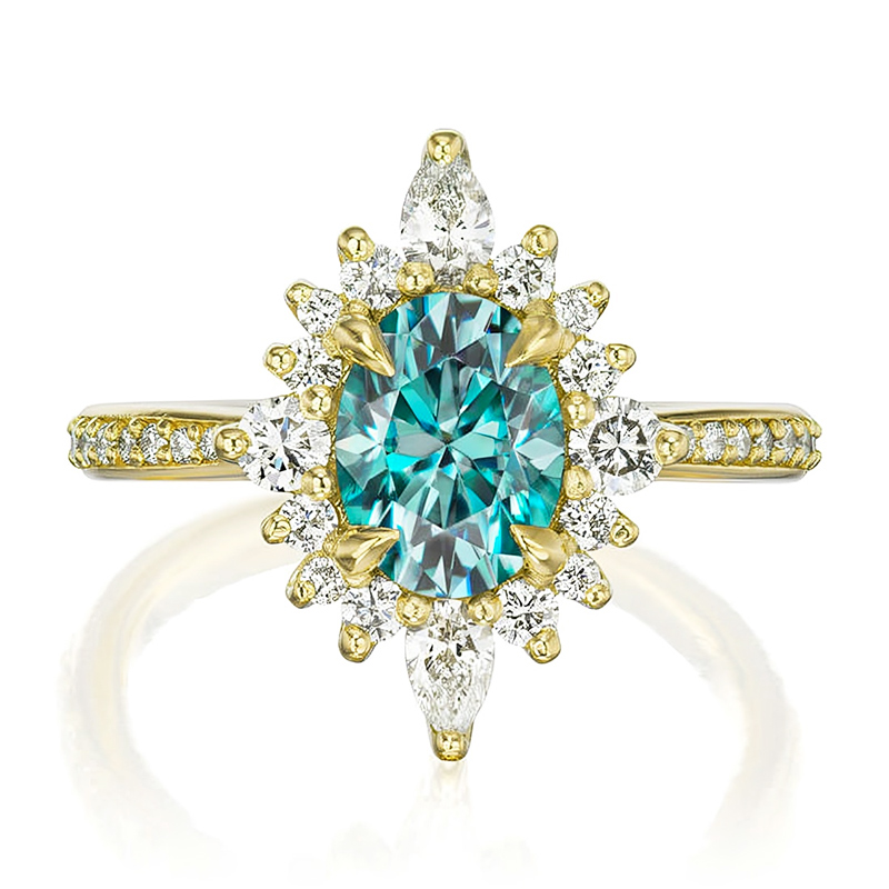 Oval Cut Aqua-Teal Halo Engagement Ring