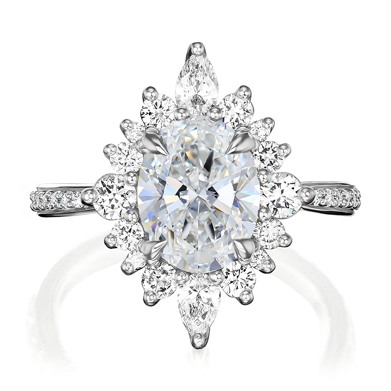1.88CT Oval & Round Cut VVS Moissanite S925 Silver Engagement Ring 1.88CT Oval & Round Cut VVS Moissanite S925 Silver Engagement Ring