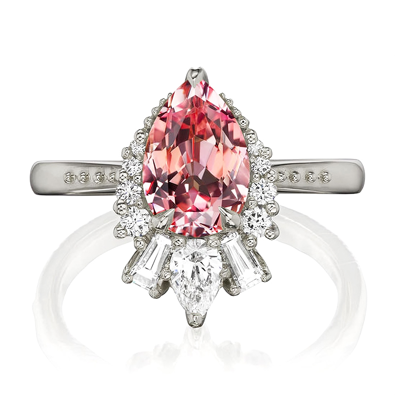 Pear Cut Pink Halo Engagement Ring