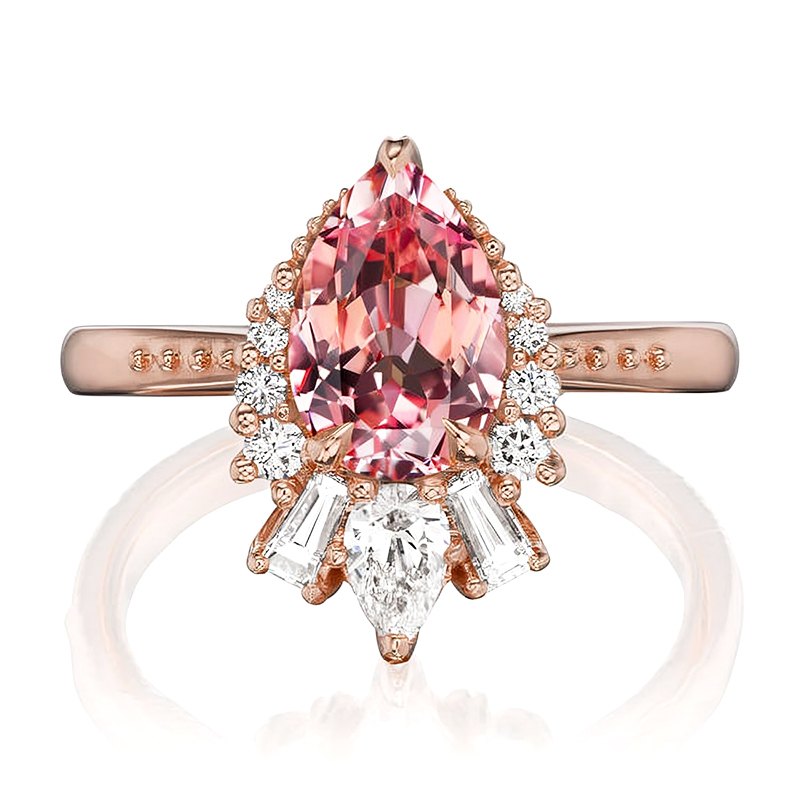 Pear Cut Pink Halo Engagement Ring