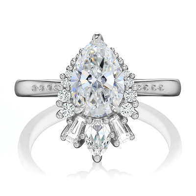 2.2CT Pear & Round Cut VVS Moissante S925 Silver Engagement Ring