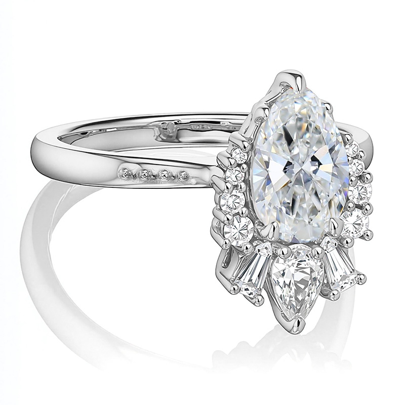 2.2CT Pear & Round Cut VVS Moissante S925 Silver Engagement Ring
