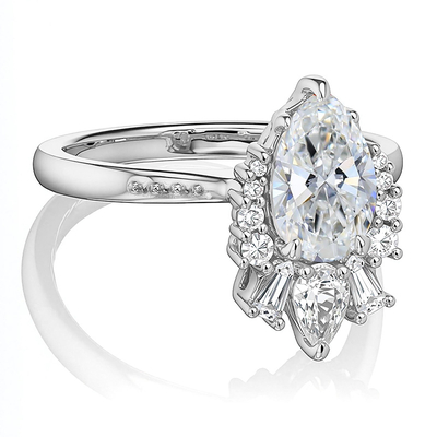 2.2CT Pear & Round Cut VVS Moissante S925 Silver Engagement Ring