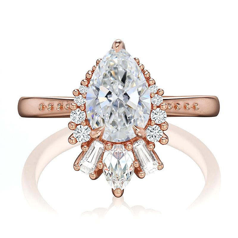 2.2CT Pear & Round Cut VVS Moissante S925 Silver Engagement Ring