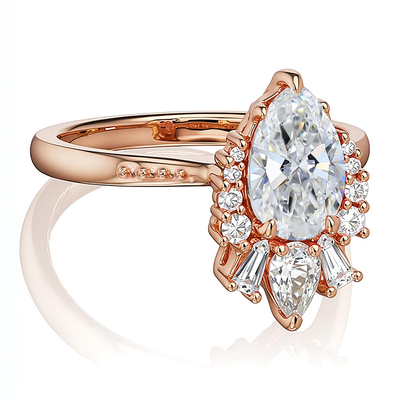 2.2CT Pear & Round Cut VVS Moissante S925 Silver Engagement Ring