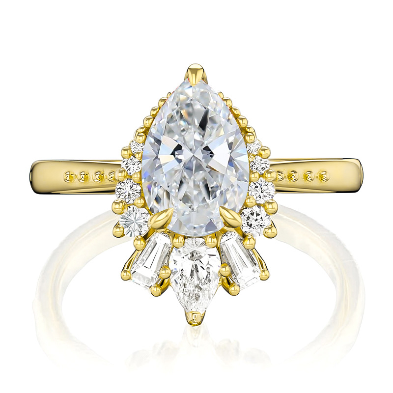 2.2CT Pear & Round Cut VVS Moissante S925 Silver Engagement Ring