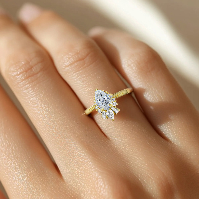 2.2CT Pear & Round Cut VVS Moissante S925 Silver Engagement Ring