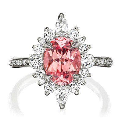 Glittering Pink Oval Cut Halo Engagement Ring
