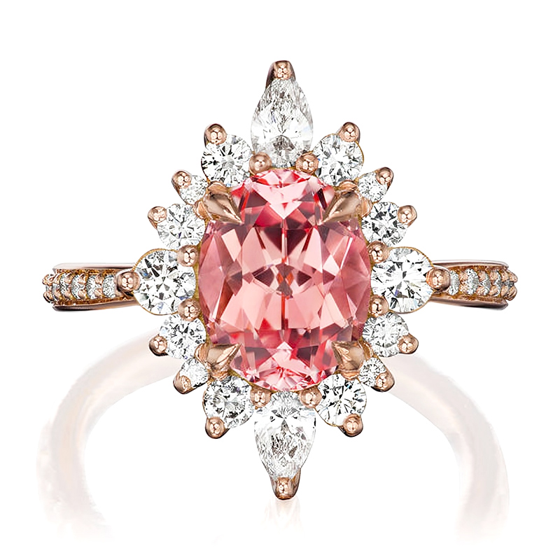 Glittering Pink Oval Cut Halo Engagement Ring