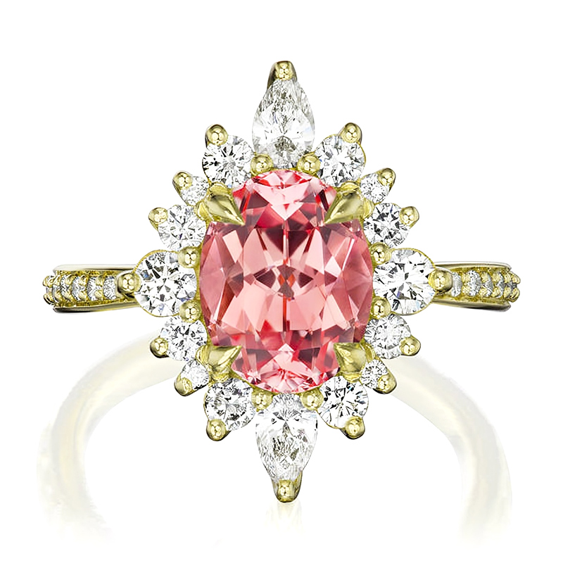 Glittering Pink Oval Cut Halo Engagement Ring