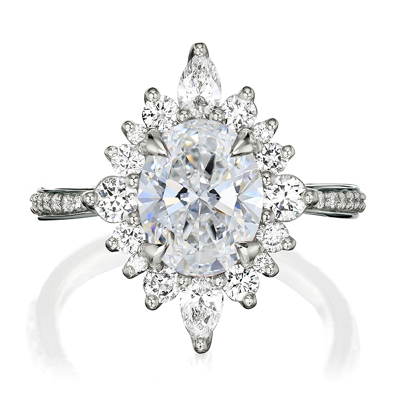 2.5CT Oval & Round Cut VVS Moissanite S925 Silver Engagement Ring 2.5CT Oval & Round Cut VVS Moissanite S925 Silver Engagement Ring