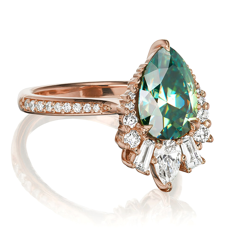 Unique Pear Cut Aqua-Teal Halo Engagement Ring