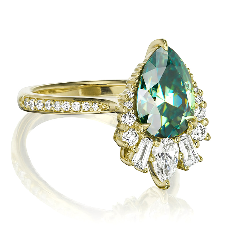 Unique Pear Cut Aqua-Teal Halo Engagement Ring