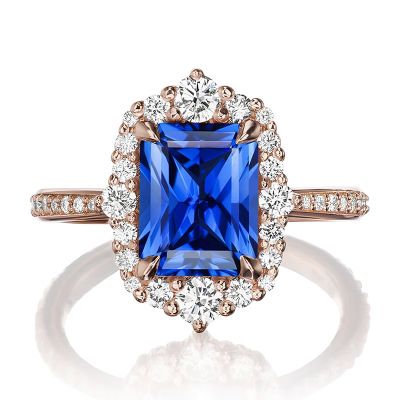 Radiant Cut Gorgeous Blue Sapphire Halo Engagement Ring