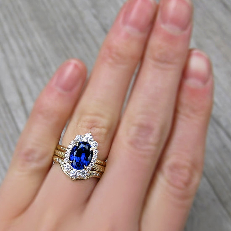 Sapphire Oval Cut  Engagement Ring in Sterling Silver