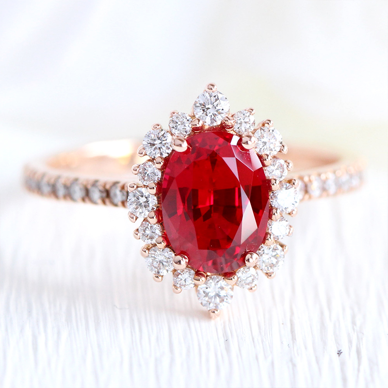 Oval Cut Ruby Halo Engagement Ring