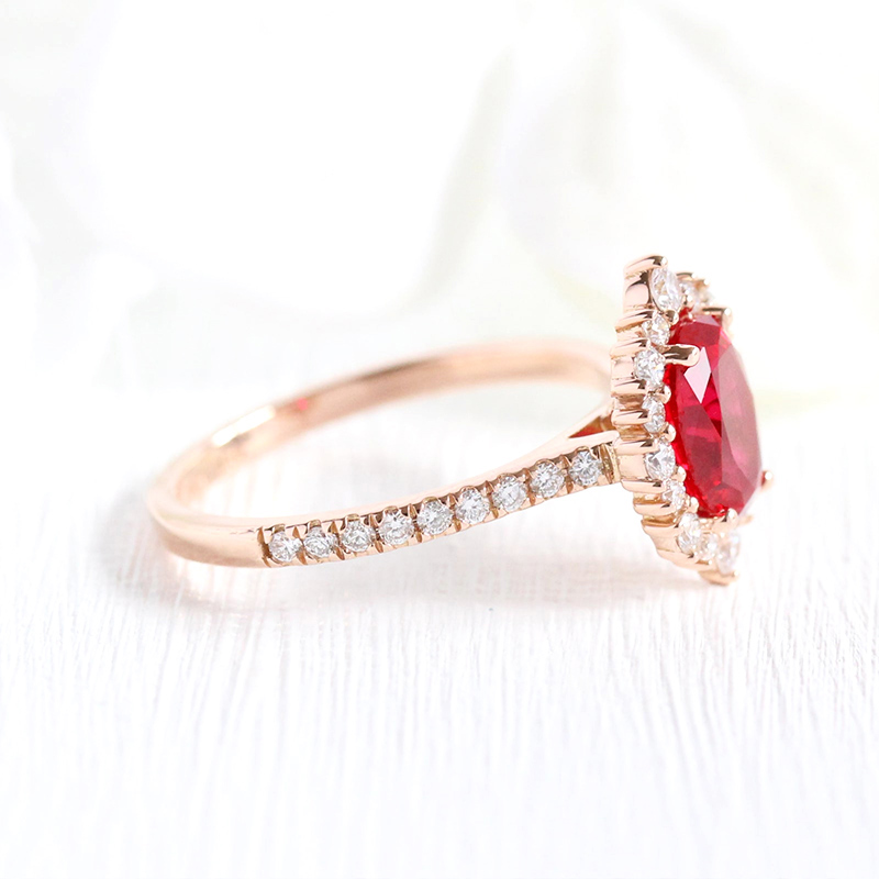 Oval Cut Ruby Halo Engagement Ring