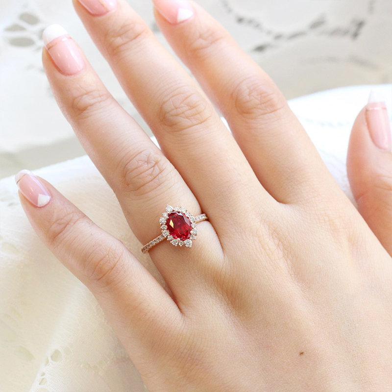 Oval Cut Ruby Halo Engagement Ring