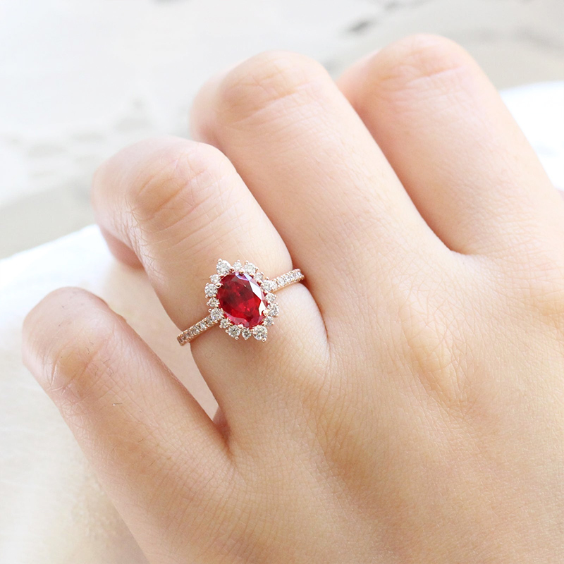 Oval Cut Ruby Halo Engagement Ring