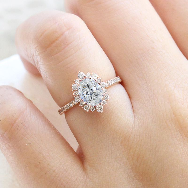 3.22CT Oval & Round Cut VVS Moissanite S925 Silver Engagement Ring