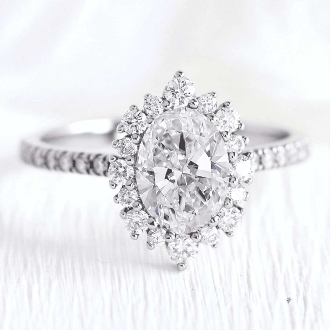 3.22CT Oval & Round Cut VVS Moissanite S925 Silver Engagement Ring