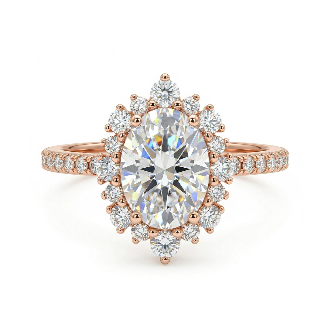 3.22CT Oval & Round Cut VVS Moissanite S925 Silver Engagement Ring