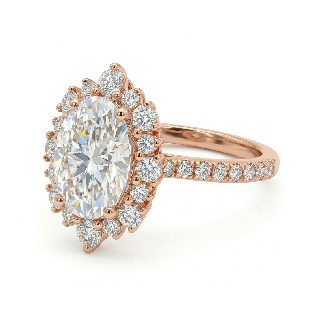 3.22CT Oval & Round Cut VVS Moissanite S925 Silver Engagement Ring