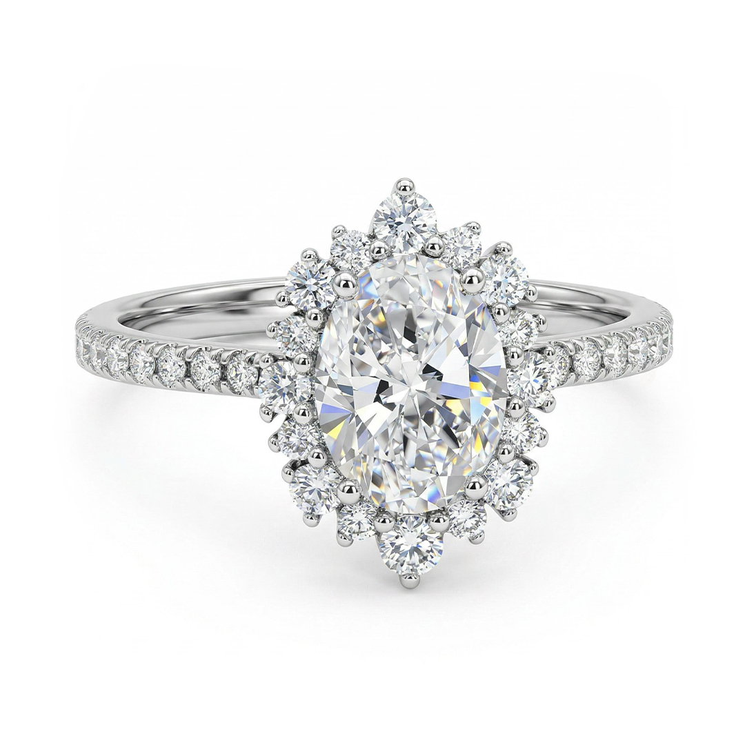3.22CT Oval & Round Cut VVS Moissanite S925 Silver Engagement Ring