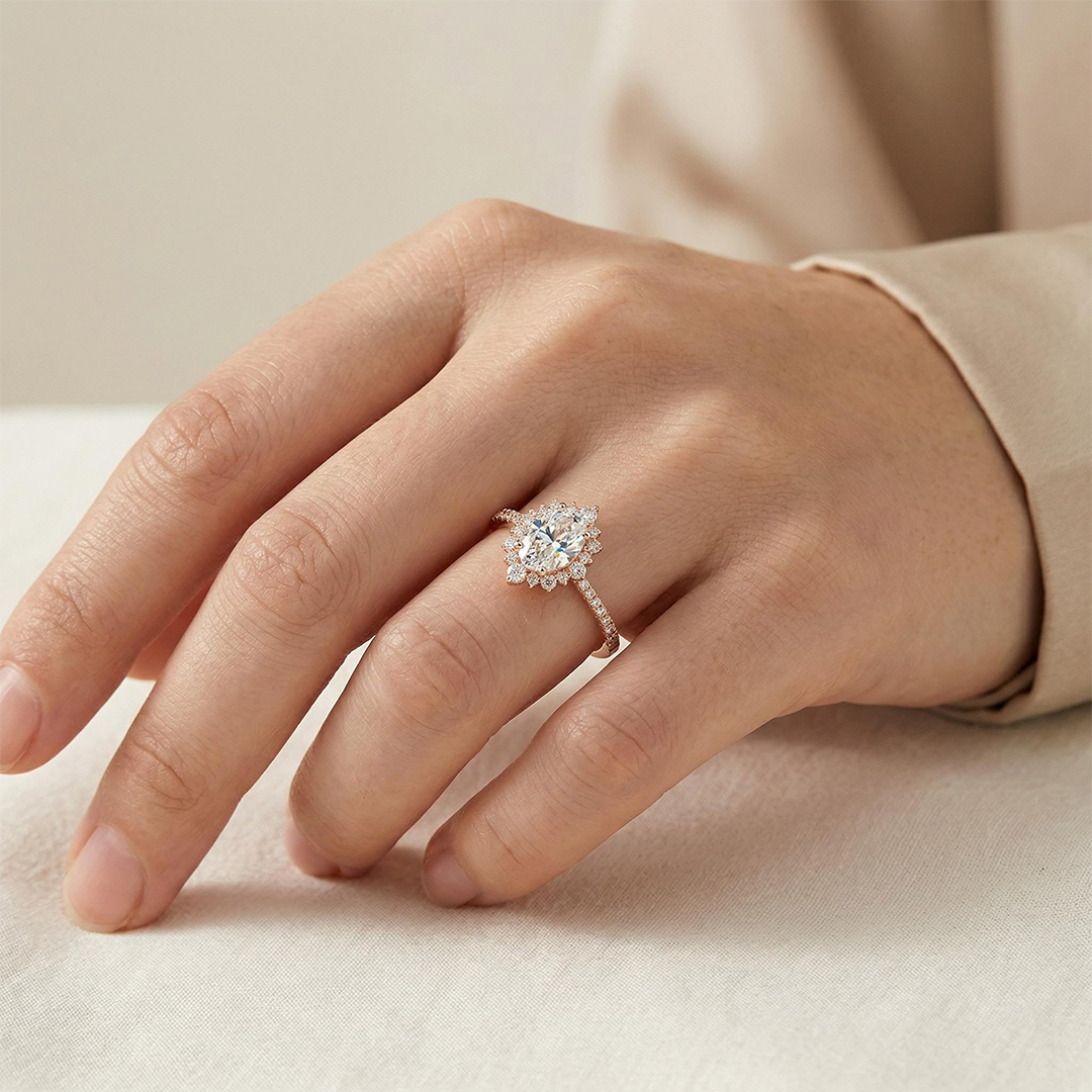 3.22CT Oval & Round Cut VVS Moissanite S925 Silver Engagement Ring