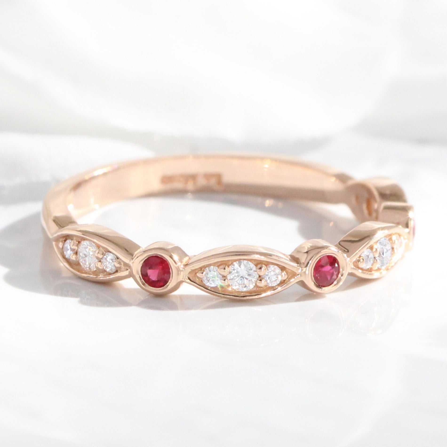 2mm Ruby and White Diamonds Wedding Band