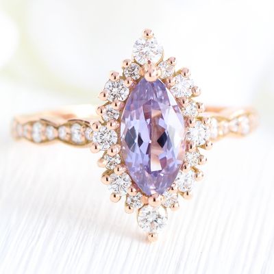 Marquise Cut Lavender Sapphire Halo Engagement Ring in Rose Gold