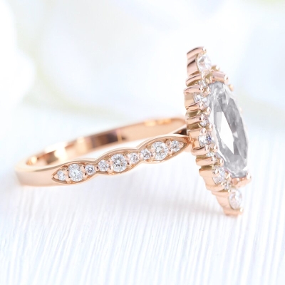 1.8CT Marquise & Round Cut VVS Moissante S925 Silver Engagement Ring in Rose Gold