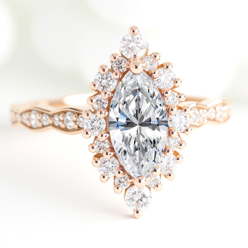 1.8CT Marquise & Round Cut VVS Moissanite S925 Silver Engagement Ring in Rose Gold 1.8CT Marquise & Round Cut VVS Moissanite S925 Silver Engagement Ring in Rose Gold