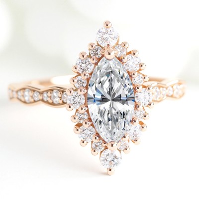 1.8CT Marquise & Round Cut VVS Moissante S925 Silver Engagement Ring in Rose Gold